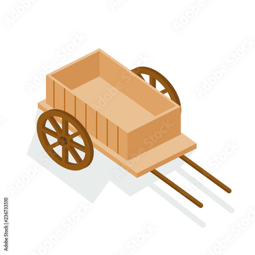 Old wooden cart, van, empty trailer, for transportation.