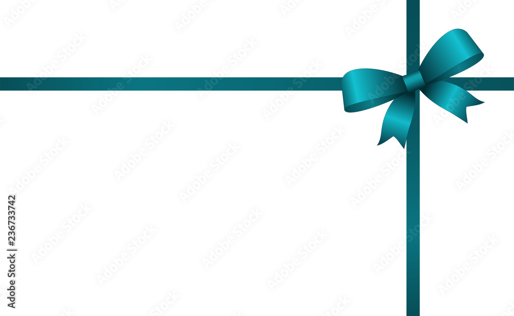 Invitation, Greeting or Gift Card With Blue Ribbon And A Bow  on white background.  Gift Voucher Template with  place for text.