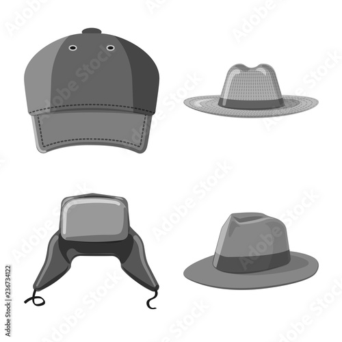 Isolated object of headgear and cap symbol. Set of headgear and accessory stock symbol for web.