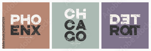 Phoenix Chicago Detroit cities t-shirt and apparel vector grunge
