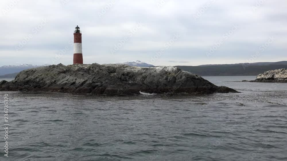 Les Eclaireurs Lighthouse (Lighthouse at the End of the World) at the Beagle Channel. Tierra del Fuego, Patagonia, Argentina Les Eclaireurs Lighthouse (Lighthouse at the End of the World) at the Beagle Channel. Tierra del Fuego, Patagonia, Argentina