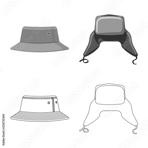 Vector illustration of headgear and cap symbol. Collection of headgear and accessory stock vector illustration.