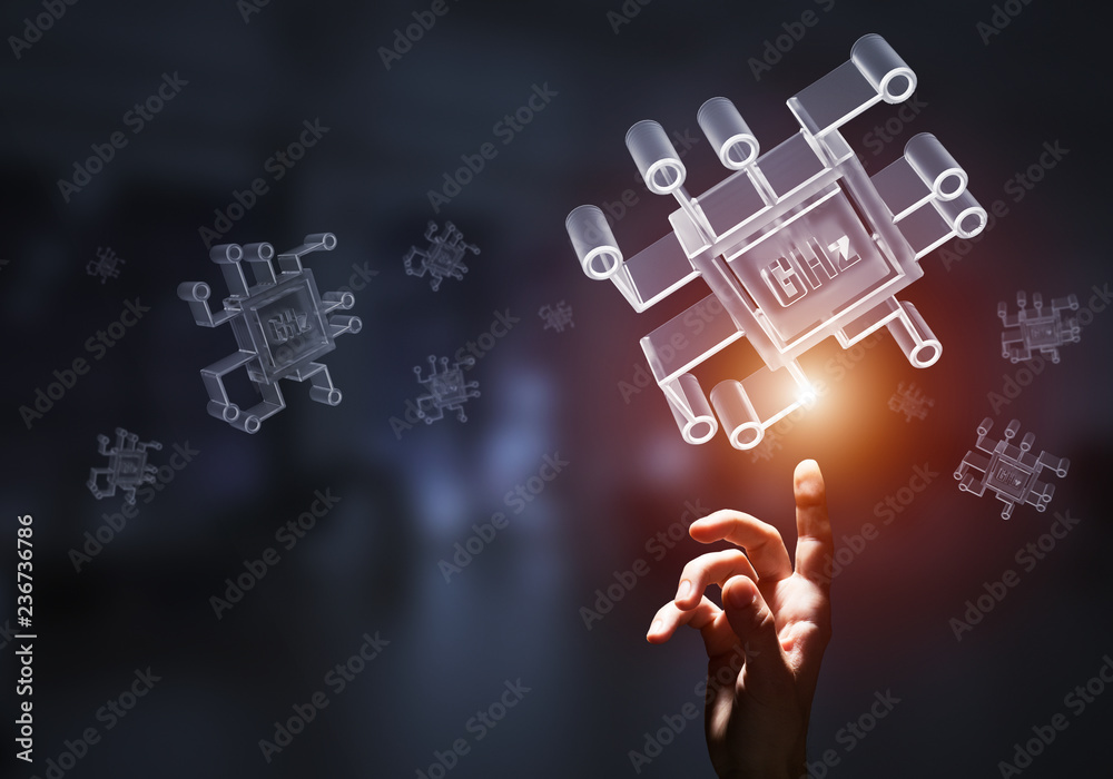 Computing and innovation concept with chip icon. Mixed media Computing and innovation concept with chip icon. Mixed media
