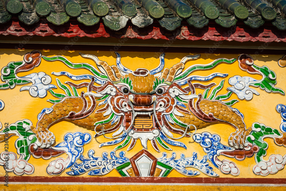 Dragon decorations. Imperial Royal Palace of Nguyen dynasty in Hue, Vietnam. Unesco World Heritage Site.Imperial Royal Palace of Nguyen dynasty in Hue, Vietnam. Unesco World Heritage Site.