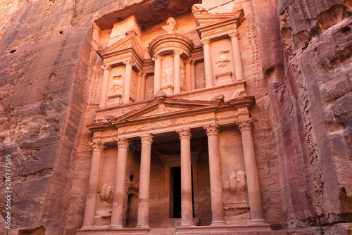 The Treasury (Al Khazneh) of Petra Ancient City at Sunset, Jordan