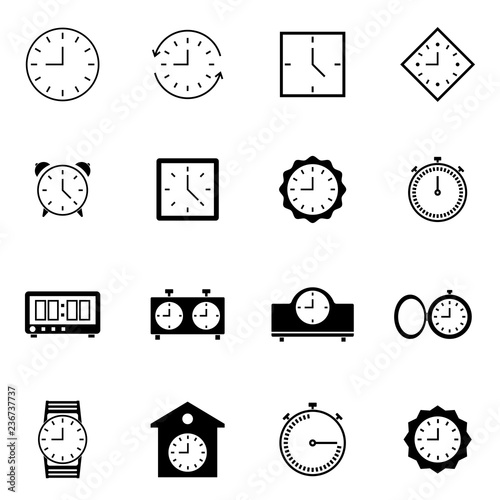 vector black clocks icon set on white