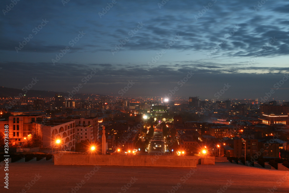 View of night Yerevan, Armenia.
