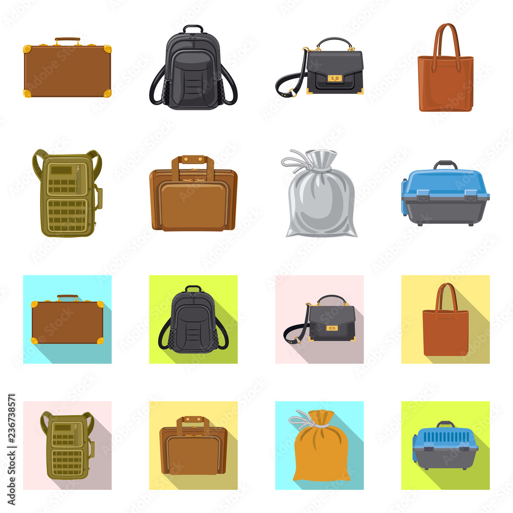 Isolated object of suitcase and baggage icon. Set of suitcase and journey stock symbol for web. Isolated object of suitcase and baggage icon. Set of suitcase and journey stock symbol for web.
