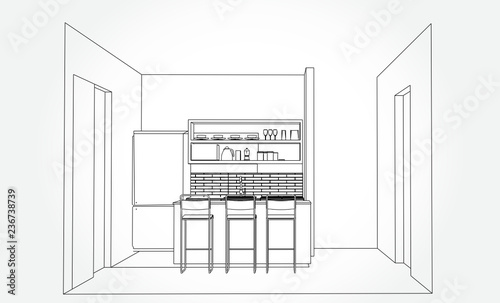 Hand drawn kitchen furniture. Vector illustration in sketch style. vector illustration kitchen furniture and equipment.