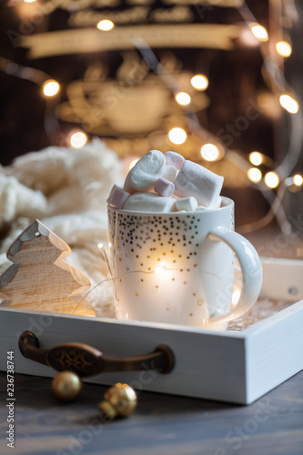 Fototapeta Naklejka Na Ścianę i Meble -  marshmallow with cocoa in Cup.Christmas. New year