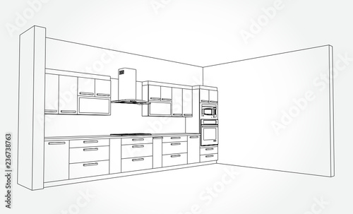 Hand drawn kitchen furniture. Vector illustration in sketch style. vector illustration kitchen furniture and equipment.