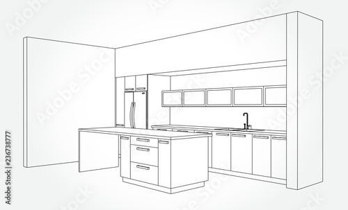 Hand drawn kitchen furniture. Vector illustration in sketch style. vector illustration kitchen furniture and equipment.