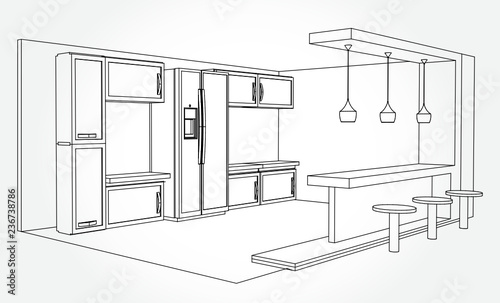 Hand drawn kitchen furniture. Vector illustration in sketch style. vector illustration kitchen furniture and equipment.