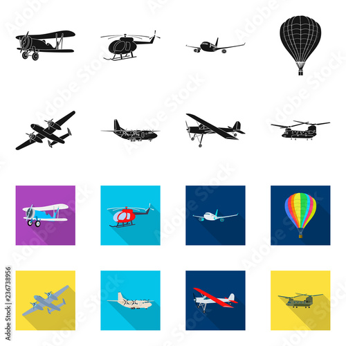 Vector illustration of plane and transport sign. Collection of plane and sky stock symbol for web.