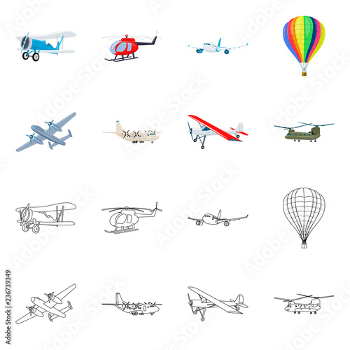 Vector design of plane and transport logo. Set of plane and sky stock vector illustration.