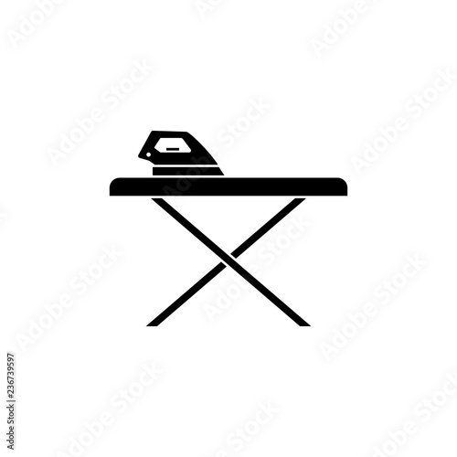 Icon of iron and ironing board. Laundry, appliance, equipment. Service concept. Can be used for topics like housekeeping, home appliance, hotel service.