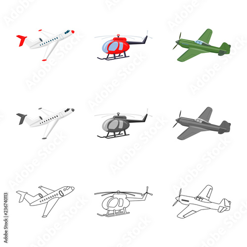 Isolated object of plane and transport sign. Collection of plane and sky vector icon for stock.