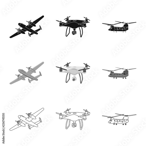 Isolated object of plane and transport symbol. Collection of plane and sky vector icon for stock.