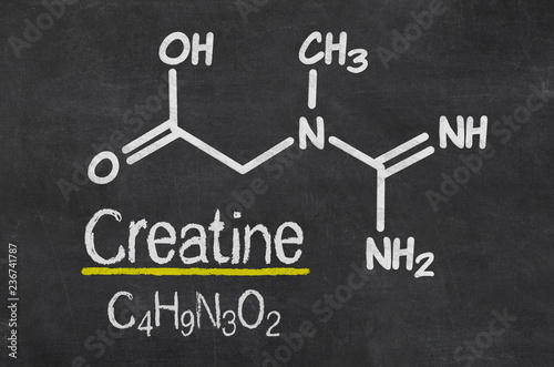Blackboard with the chemical formula of creatine photo