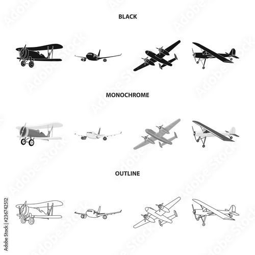 Isolated object of plane and transport logo. Collection of plane and sky stock vector illustration.