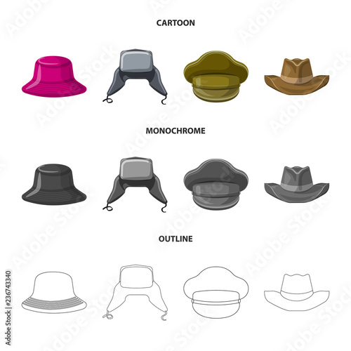 Vector design of headgear and cap logo. Set of headgear and accessory stock symbol for web.