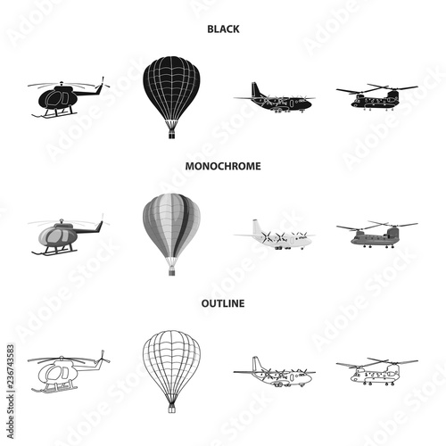 Isolated object of plane and transport icon. Collection of plane and sky stock symbol for web.