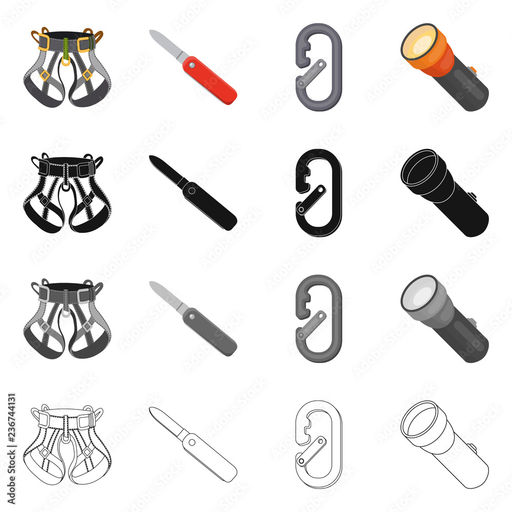 Vector design of mountaineering and peak symbol. Collection of mountaineering and camp vector icon for stock.