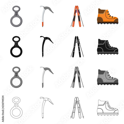 Vector illustration of mountaineering and peak symbol. Collection of mountaineering and camp stock vector illustration.