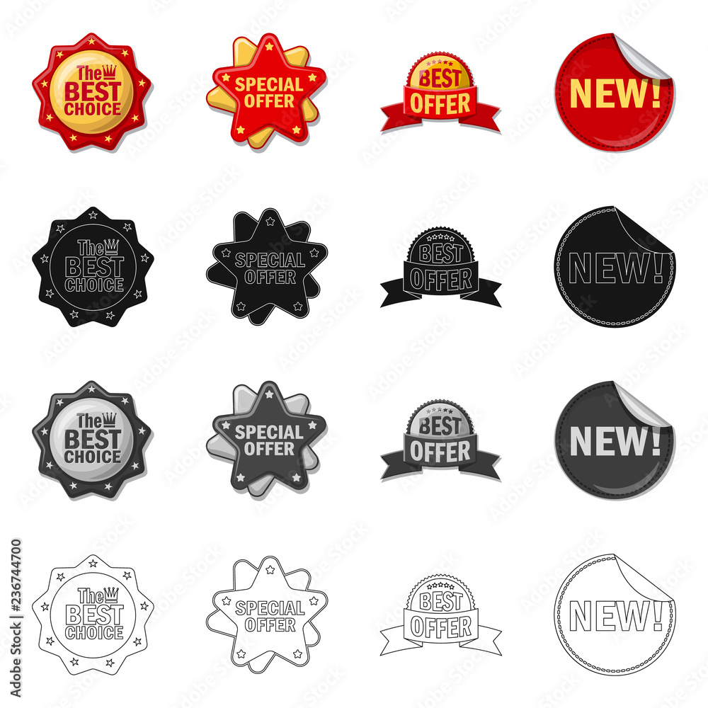 Vector design of emblem and badge symbol. Collection of emblem and sticker stock vector illustration.