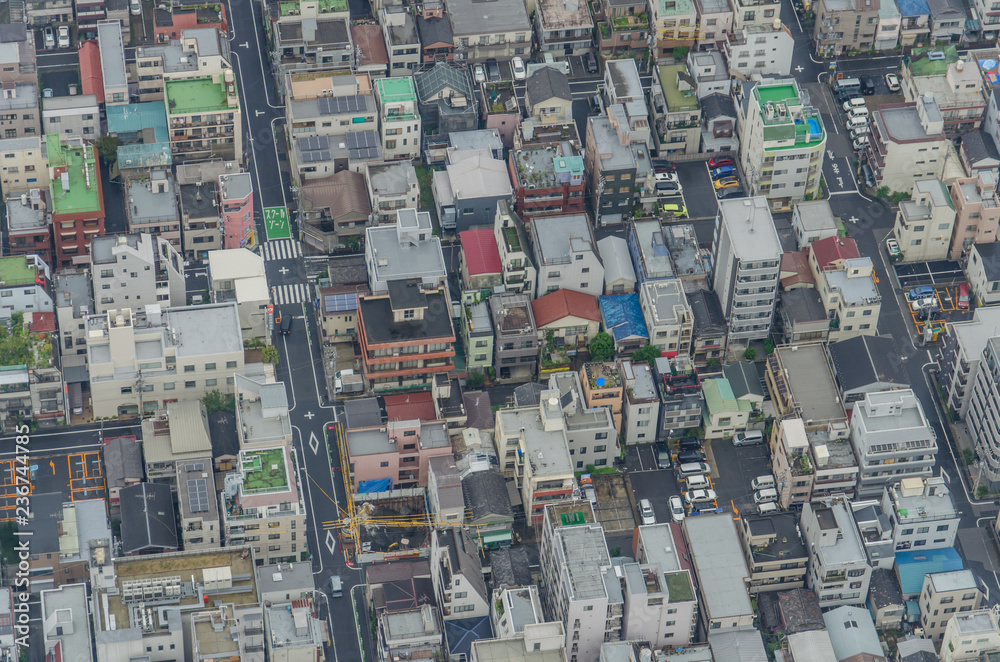 Aerial view of Tokyo cityscape from high above. Dense populated area with many buildings. Aerial view of Tokyo cityscape from high above. Dense populated area with many buildings.