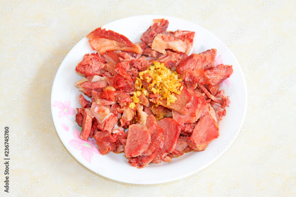 China traditional flavor dishes, garlic donkey meat China traditional flavor dishes, garlic donkey meat