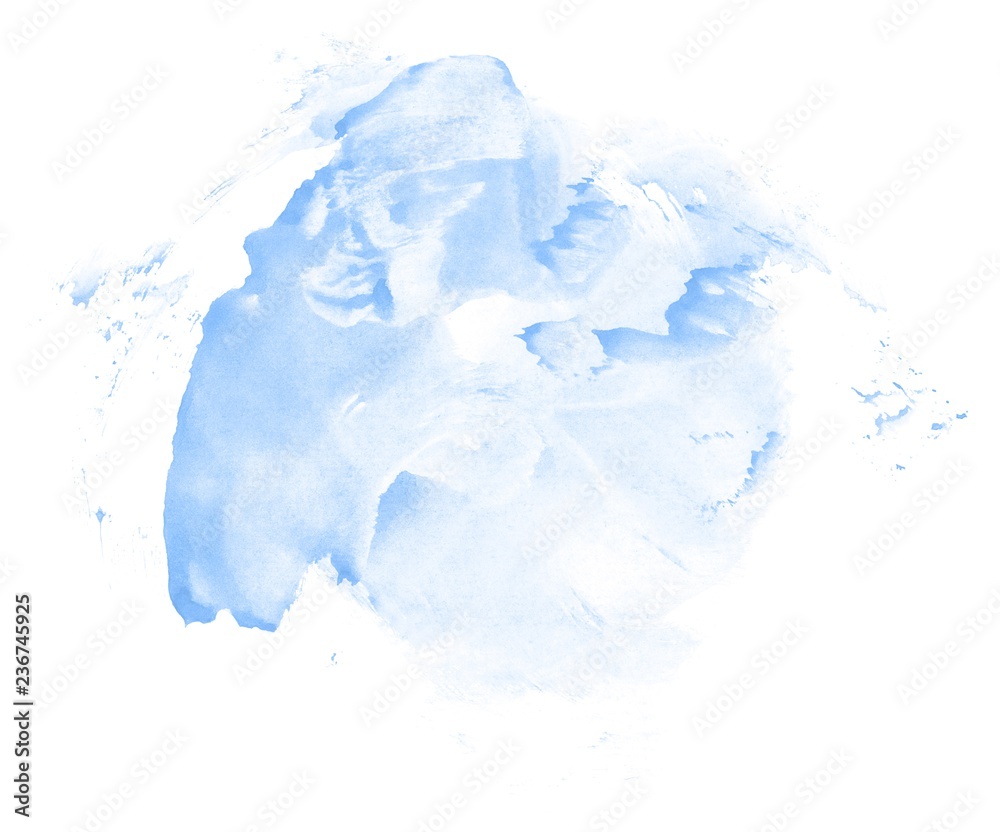 Fototapeta premium Abstract watercolor background hand-drawn on paper. Volumetric smoke elements. Blue, Marina color. For design, web, card, text, decoration, surfaces.