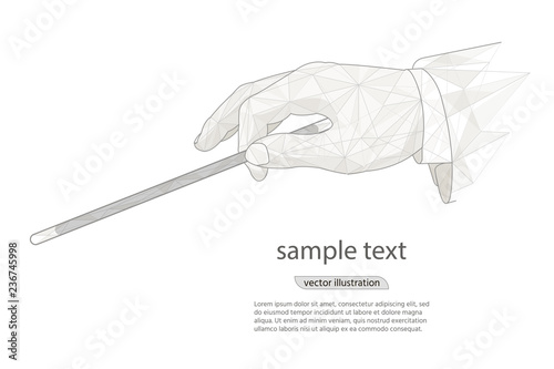 Magic wand. Hand holding a wand on a white baVector illustration.