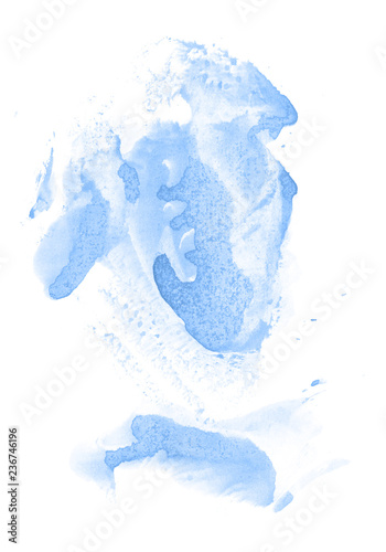 Abstract watercolor background hand-drawn on paper. Volumetric smoke elements. Blue, Marina color. For design, web, card, text, decoration, surfaces.