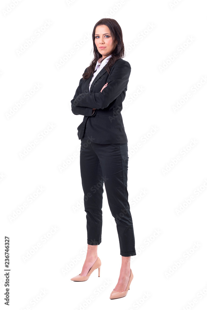 Attractive elegant successful business woman looking at camera and smile. Full body isolated on white background. Attractive elegant successful business woman looking at camera and smile. Full body isolated on white background.