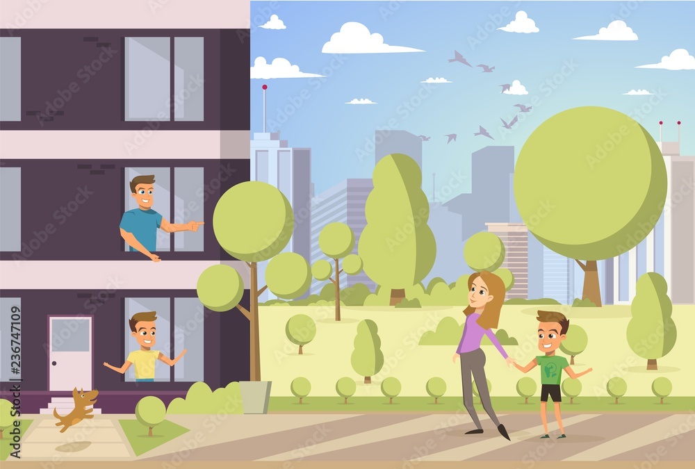 Vector Illustration Cartoon Happy Family Concept