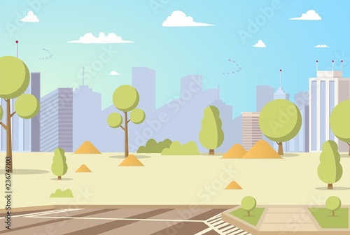 Fototapeta Naklejka Na Ścianę i Meble -  Vector Illustration Cartoon City Park Panoramas