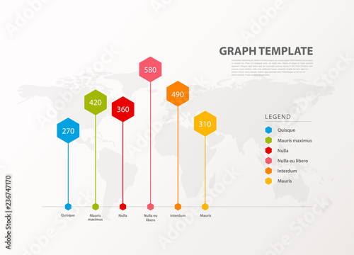 Infographic illustration vector background colorful graph with hexagons and figures inside.