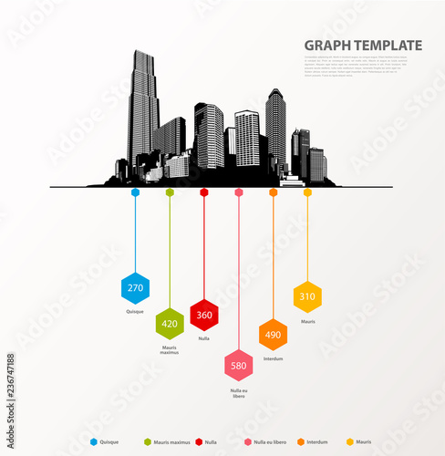 Infographic illustration vector background colorful graph with hexagons and figures inside.