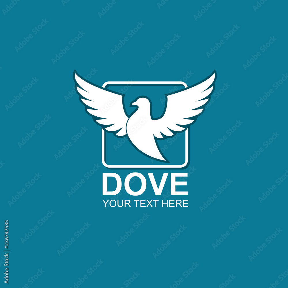 icon of flying dove silhouette isolated on blue background icon of flying dove silhouette isolated on blue background