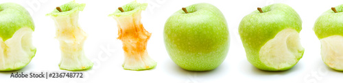 Fotografi green apple eating progression