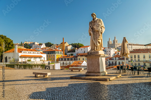 Portas do Sol terrace and square with Saint Vicncent statue in Alfama, historical centre of Lisbon