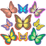 Collection of nine colorful butterflies vector illustration