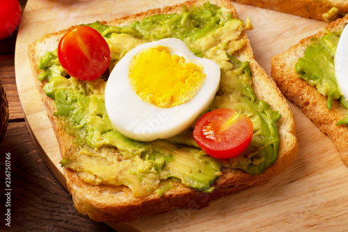 Sandwich with avocado and poached eggs