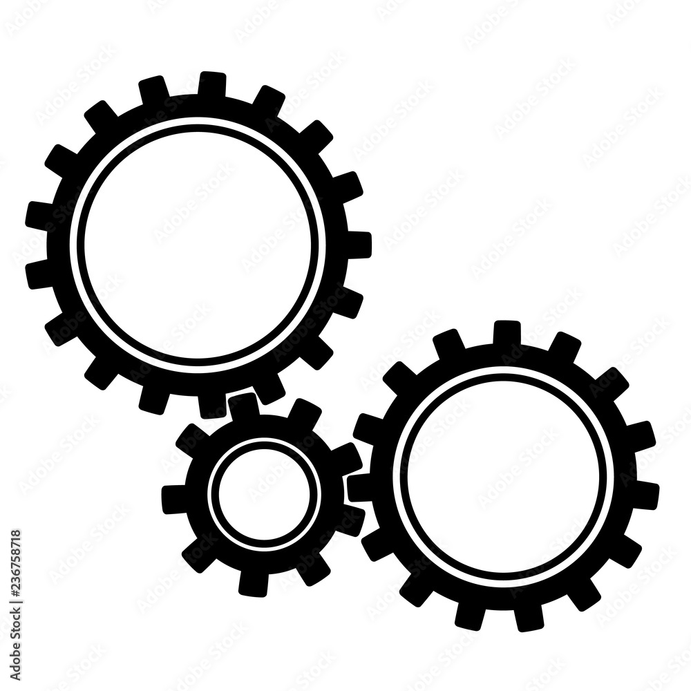 Gears. Black gears of different sizes. Vector illustration icon gears.