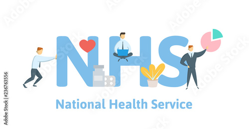 NHS, National Health Service. Concept with keywords, letters and icons. Colored flat vector illustration on white background. photo