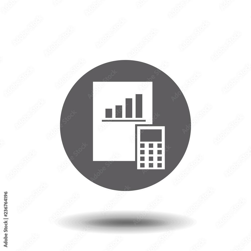 Bookkeeping Report and Calculator, Accounting Financial. Flat Vector Icon illustration. Simple black symbol on white background. Bookkeeping Report and Calculator, Accounting Financial. Flat Vector Icon illustration. Simple black symbol on white background.