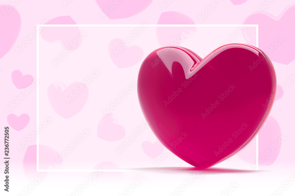 St valentine's design banner background with and copyspace. 3d realistic heart love symbol. Illustration with a pink valentine heart template. Beautiful abstract trendy wallpaper.