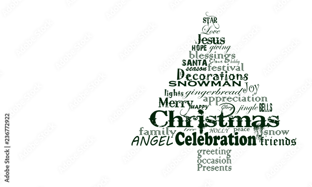 christmas tree word cloud, very simple green text christmas tree word cloud, very simple green text