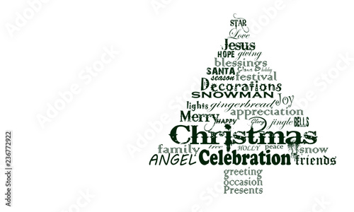 christmas tree word cloud, very simple green text